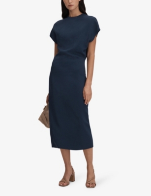 Shop Reiss Women's Vy Tasha Ruched-front Bodycon Stretch-jersey Midi Dress In Navy