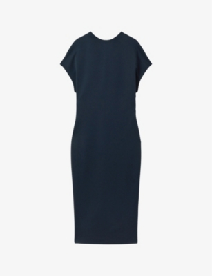 Shop Reiss Women's Vy Tasha Ruched-front Bodycon Stretch-jersey Midi Dress In Navy