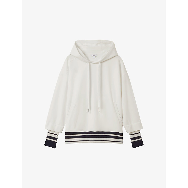Reiss Lexi Striped Stretch-woven Hoody In Navy/ivory