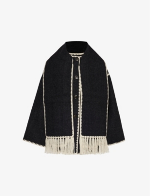 TOTEME: Scarf-overlay contrast-trim relaxed-fit wool-blend jacket