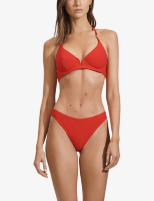 Shop Reiss Women's Red Aubrey Halterneck Stretch-nylon Bikini Top