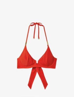 Reiss Womens Red Aubrey Halterneck Stretch-nylon Bikini Top