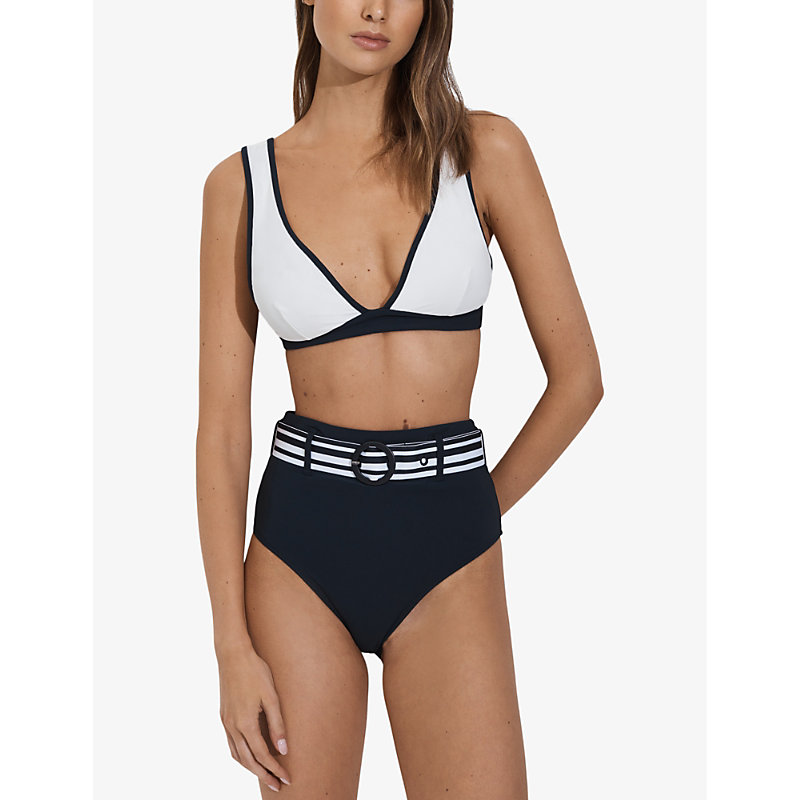 Shop Reiss Women's Navy/white Jessica Contrast-trim Bikini Top