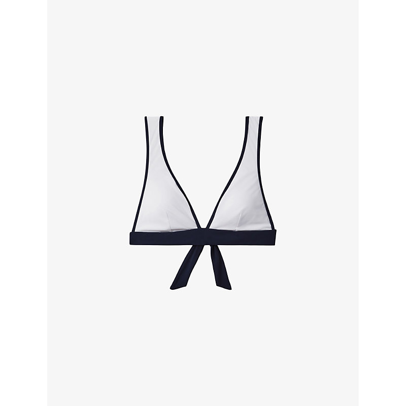 Reiss Jessica Contrast-trim Bikini Top In Navy/white