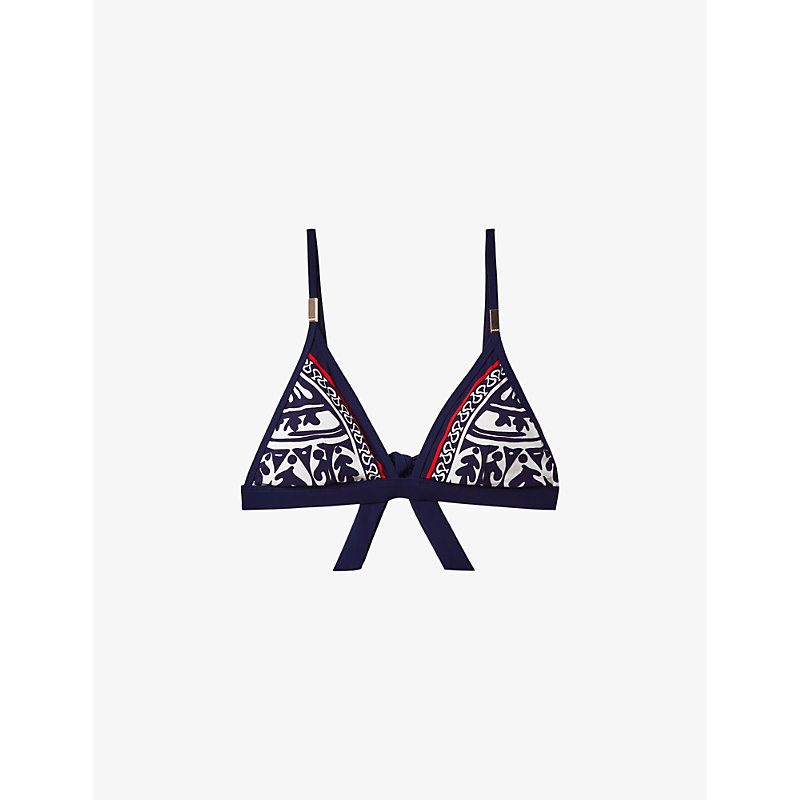Shop Reiss Mia Graphic-print Triangle Bikini Top In Navy/red