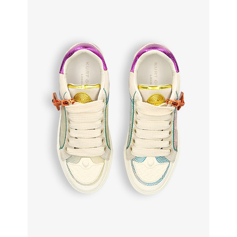 Shop Kurt Geiger London Women's White/purple Southbank Tag Panelled Leather Low-top Trainers In Other