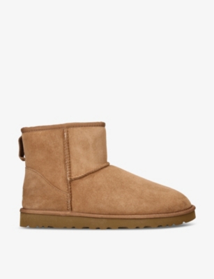 Shop Ugg Men's Tan Classic Ultra Mini Logo-patch Suede And Shearling Ankle Boots