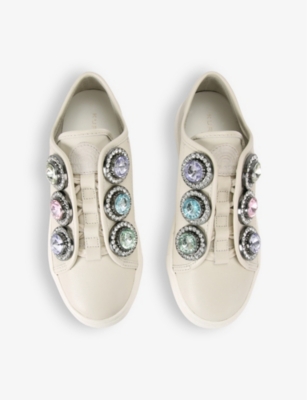 Shop Kurt Geiger London Women's Bone Laney Octavia Crystal-embellished Leather Low-top Trainers