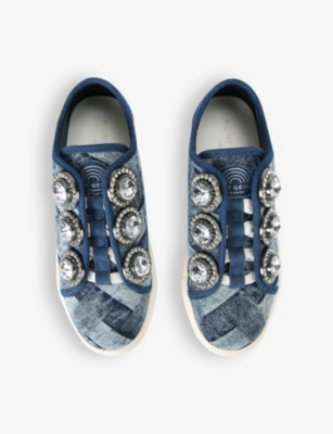 Shop Kurt Geiger London Womens Denim Laney Octavia Crystal-embellished Woven Low-top Trainers