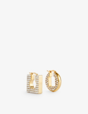 JACQUEMUS JACQUEMUS WOMEN'S GOLD LES BOUCLES CRYSTAL-EMBELLISHED BRASS EARRINGS