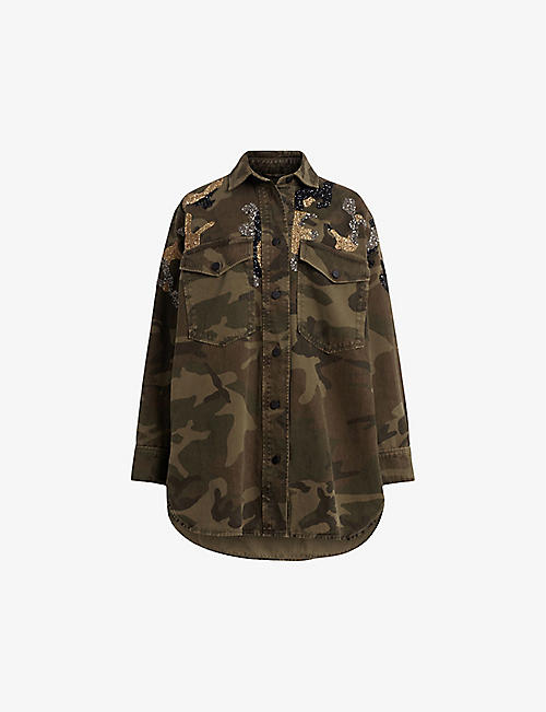 ALLSAINTS: Lily bead-embellished camouflage-print organic cotton-blend overshirt