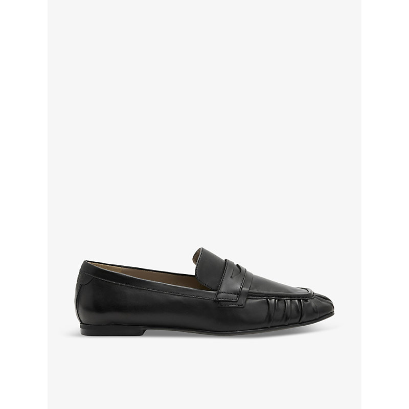 Shop Allsaints Sapphire Gathered Leather Loafers In Black
