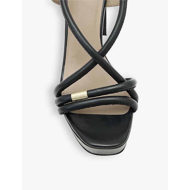Shop Allsaints Womens Black Bella Strappy Leather Platform Sandals