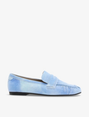 Shop Allsaints Women's Denim Blue Sapphire Penny-trim Flat Suede Loafers