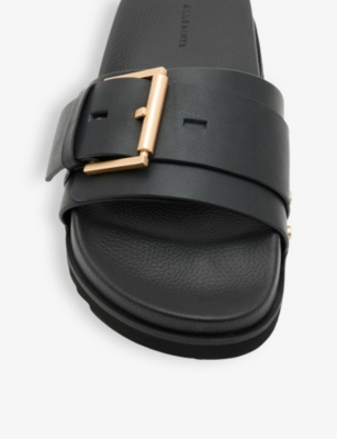 Shop Allsaints Ellie Buckle-embellished Leather Sandals In Black
