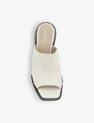 Shop Allsaints Kelly Stud-embellished Leather Heeled Mules In Parchment Whit