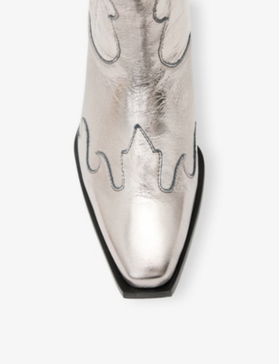 Allsaints Womens Gunmetal Grey Dolly Stitchwork Heeled Leather Western Boots Eur 36 / 3 Uk In Gray