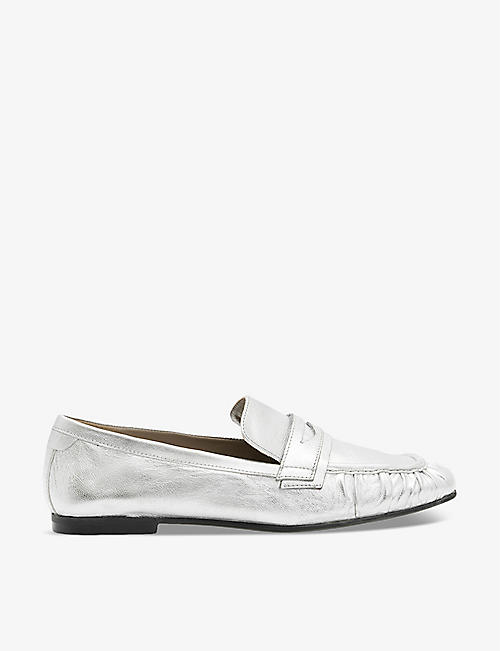 ALLSAINTS: Sapphire gathered metallic-leather loafers