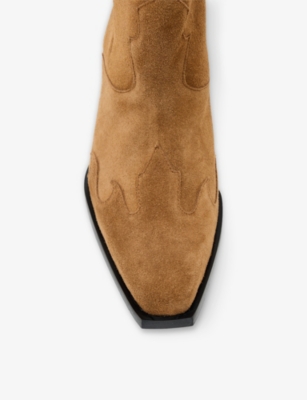 ALLSAINTS: Dolly Western embroidered suede knee-high heeled boots