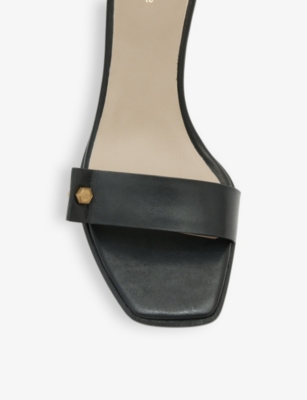 Shop Allsaints Women's Black Gloria Stud-embellished Leather Heeled Sandals