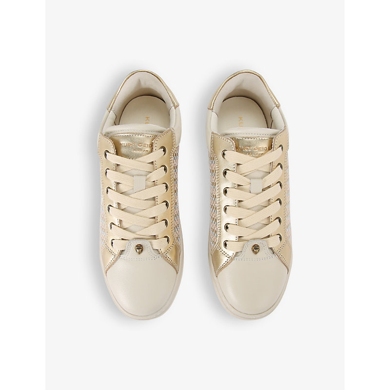 Shop Kurt Geiger Kensington Cupsole Logo-embossed Leather Low-top Trainers In Gold Comb