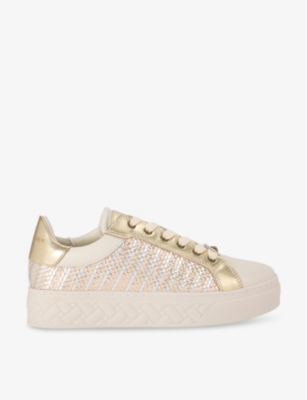 Kurt Geiger London Womens Gold Comb Kensington Cupsole Logo-embossed Leather Low-top Trainers