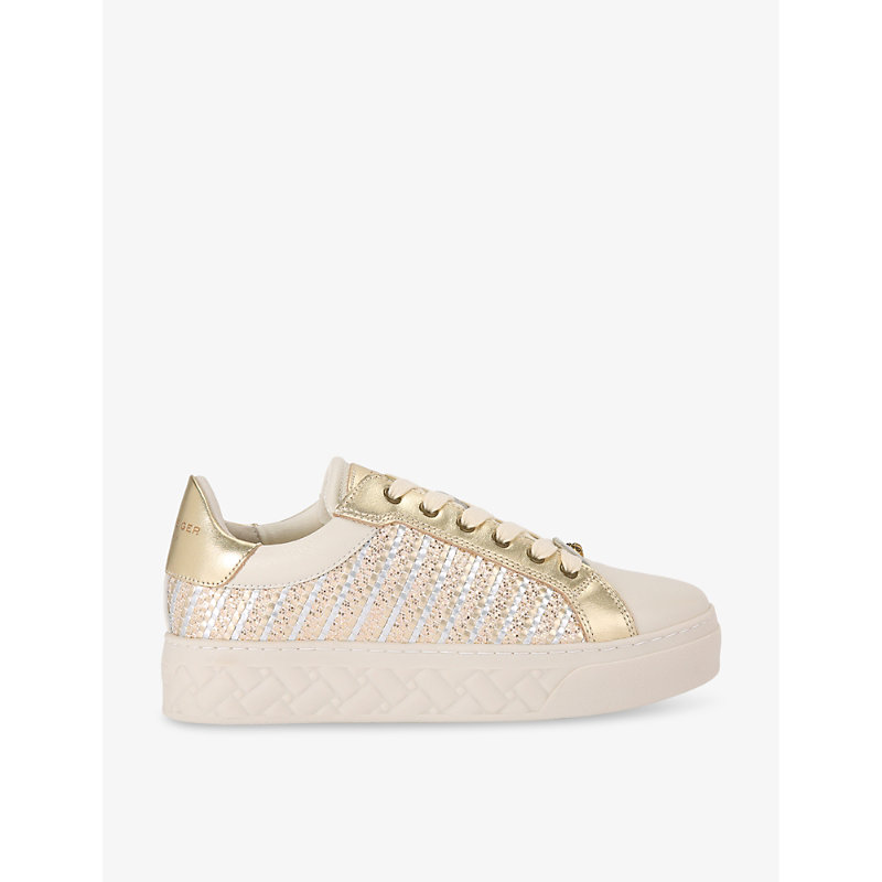 Kurt Geiger London Womens Gold Comb Kensington Cupsole Logo-embossed Leather Low-top Trainers