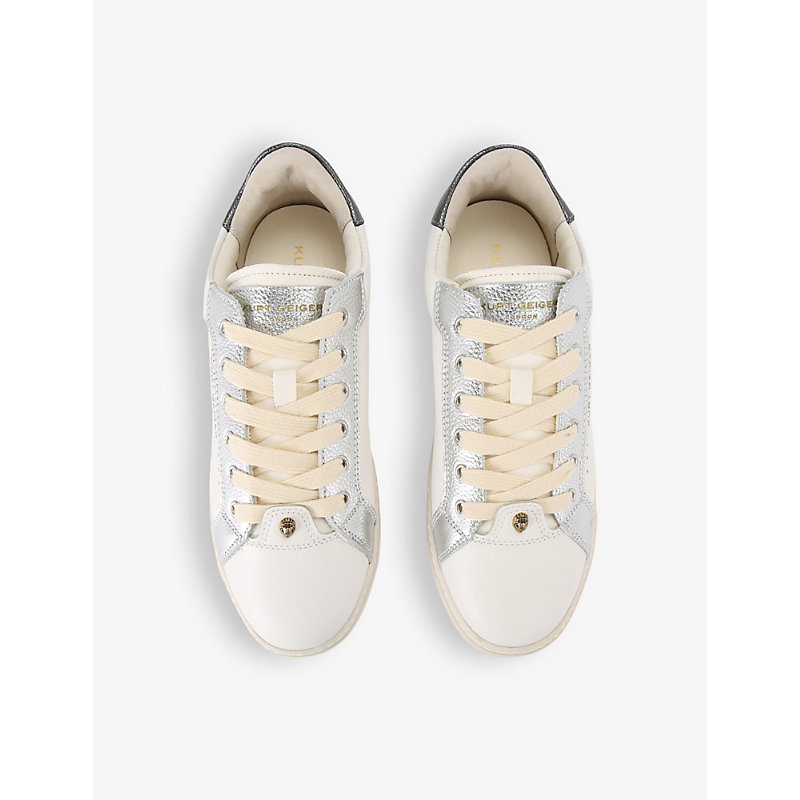 Shop Kurt Geiger Kensington Cupsole Logo-embossed Leather Low-top Trainers In Silver Com