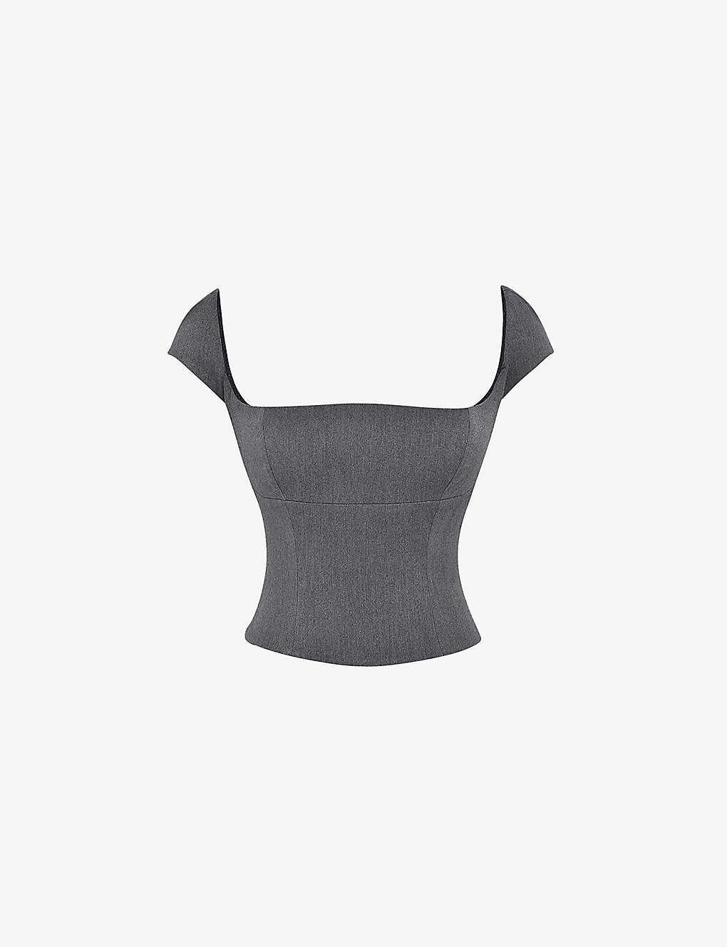House Of Cb Womens Grey Rowena Square-neck Stretch-woven Top