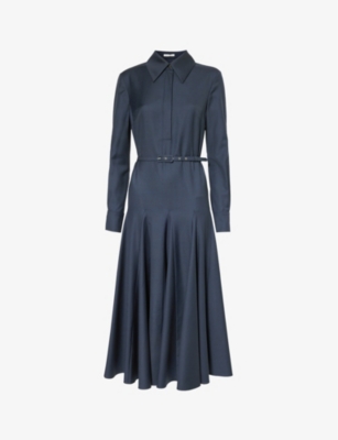 Shop Emilia Wickstead Women's Vy And Black Marione Belted-waist Wool Midi Dress In Navy And Black