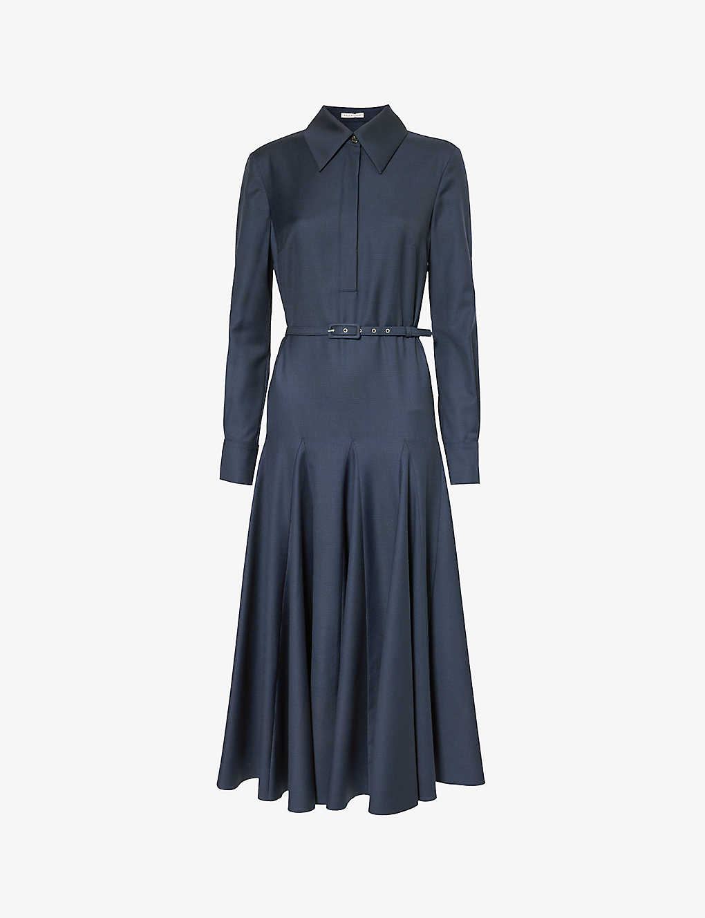 Shop Emilia Wickstead Women's Navy And Black Marione Belted-waist Wool Midi Dress
