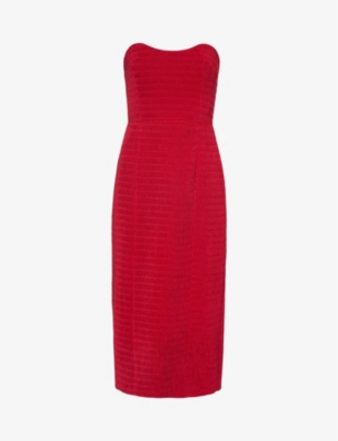 Emilia Wickstead Ryder Smocked Satin Midi Dress In Red