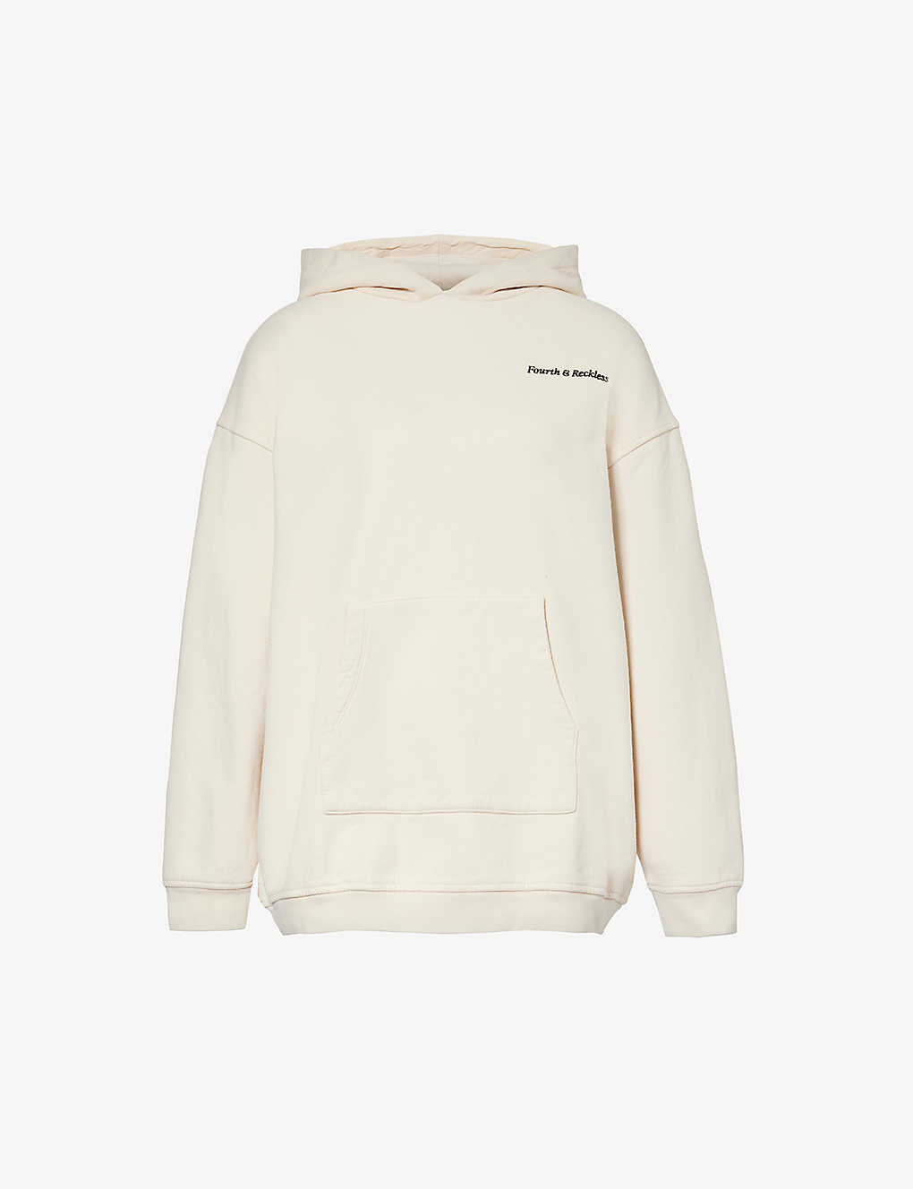 4th & Reckless Logo-print Relaxed-fit Cotton-jersey Hoody In Cream