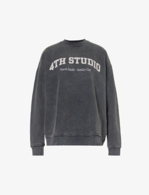 4th & Reckless Logo-print Acid-wash Cotton-jersey Sweatshirt In Grey Acid Wash