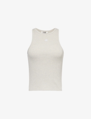 4th & Reckless Womens Light Grey Everyday Racer Logo-embroidered Stretch-cotton Vest Top In Neutral