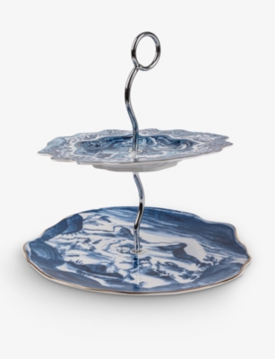 SELETTI: Acid graphic-pattern distorted porcelain cake stand 28cm