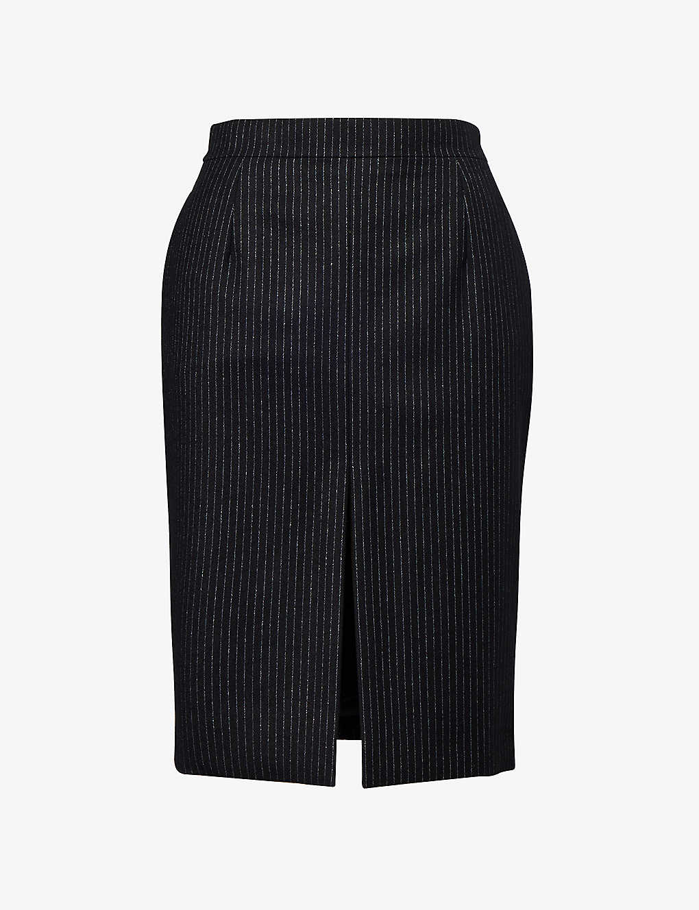 Shop Saint Laurent Mid-rise Split-hem Wool Midi Skirt In Noir Argent