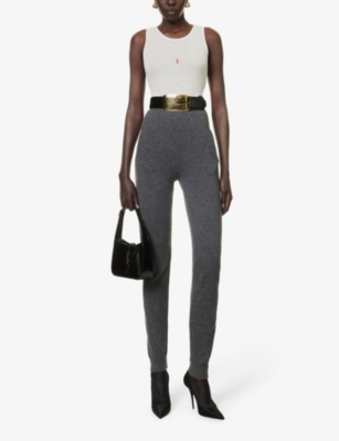 Shop Saint Laurent Women's Gris Chine Moyen Slim-fit Mid-rise Cashmere Leggings In Grey