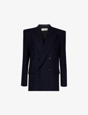 SAINT LAURENT: Double-breasted peak-lapel wool blazer