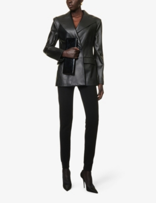 Shop Saint Laurent Women's Noir Slim-fit Mid-rise Cashmere Leggings
