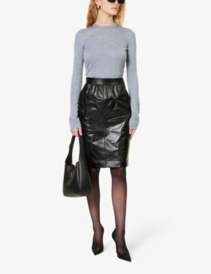 Shop Saint Laurent Womens Gris Chine Moyen Round-neck Wool, Cashmere And Silk-blend Knitted Top