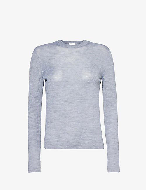 SAINT LAURENT: Round-neck wool, cashmere and silk-blend knitted top