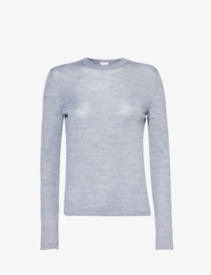 Saint Laurent Women's Gris Chine Moyen Round-neck Wool, Cashmere And Silk-blend Knitted Top