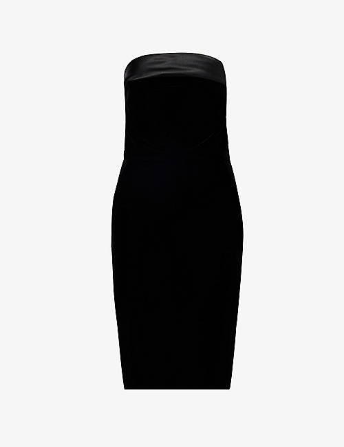SAINT LAURENT: Slim-fit straight-neck velvet mini dress