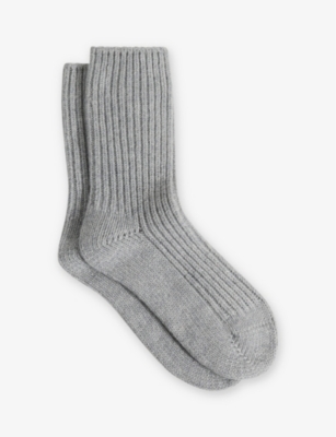Reiss Carmen - Grey Wool Blend Ribbed Socks, Uk 6-8