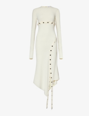 Shop Attico The  Womens Milk Slim-fit Asymmetric Crepe Midi Dress