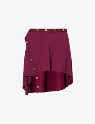 THE ATTICO: Stud-embellished asymmetric-hem woven mini skirt