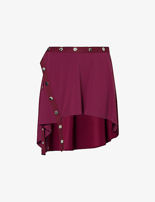 ATTICO: Stud-embellished asymmetric-hem woven mini skirt