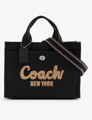 Coach Logo-embroidered Detachable-strap Canvas Tote Bag In Lh/black