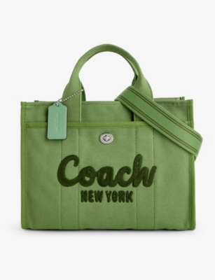 Coach Cargo 34 Logo-embroidered Detachable-strap Canvas Tote Bag In Lh/soft Green